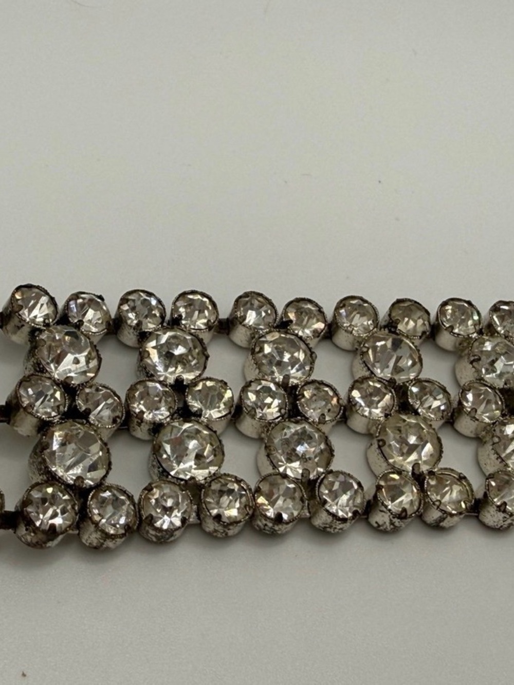 Vintage 1950s Czech Clear Rhinestone Lattice Link Bracelet 4-Row Openwork 6.75” - Picture 3 of 6